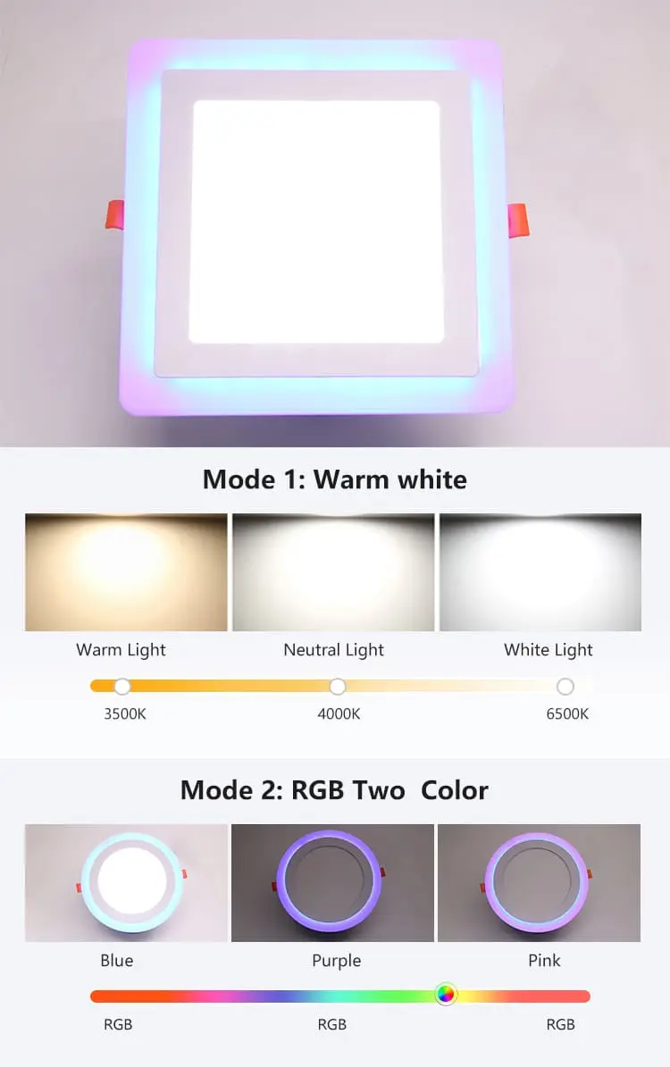 rgb led panel light 2 colors mode