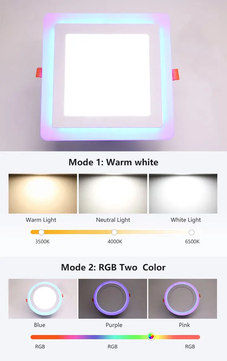 panel de luz led rgb modo 2 colores